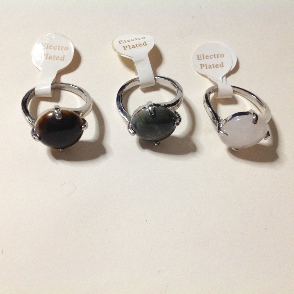 Lot of 3 Vintage Silver Tone Electroplated Gemstone Rings Size 8